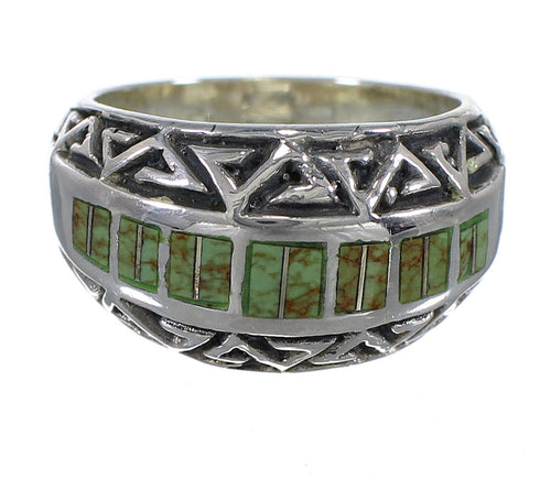 Silver Water Wave Turquoise Inlay Ring Size 7-1/2 AX83776